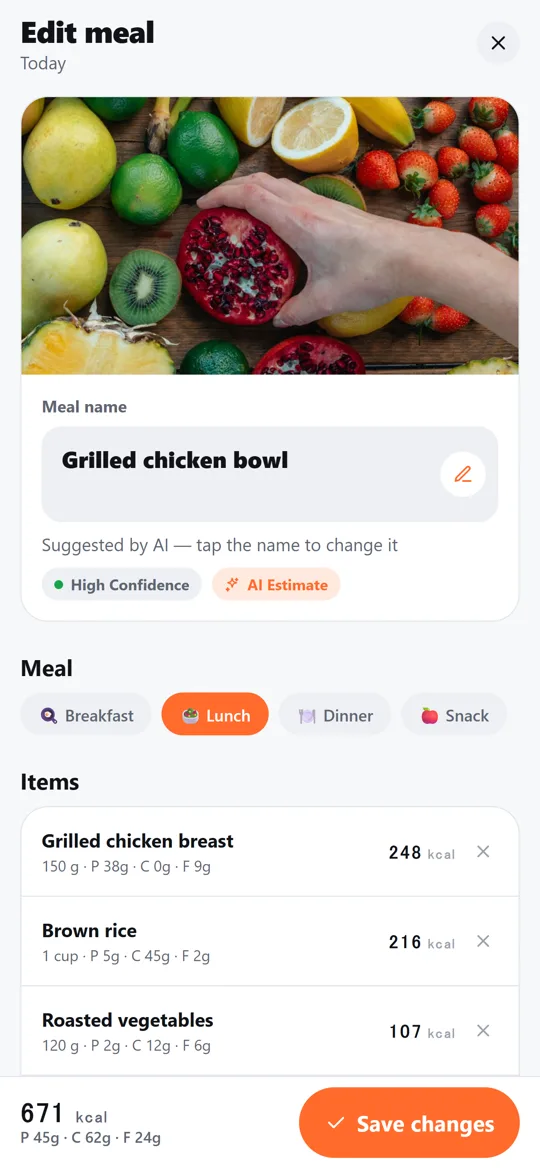 Meal review with macros